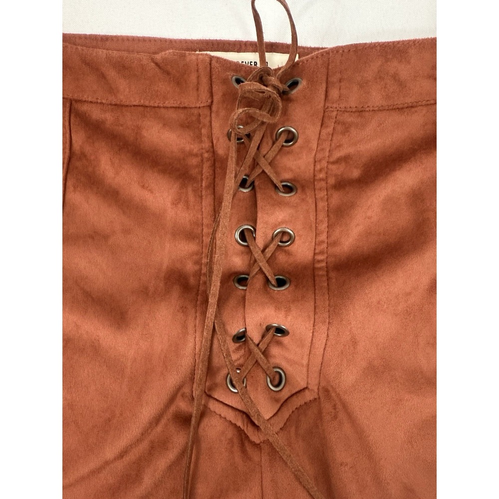 Forever 21 Faux Suede Lace Up Tie Front Mini Skirt Brown Cowgirl Size‎ 30 M - Picture 5 of 6